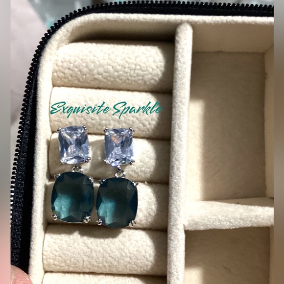 - 💋Elegant White and Teal Zircon Drop Earrings - Picture 8 of 16